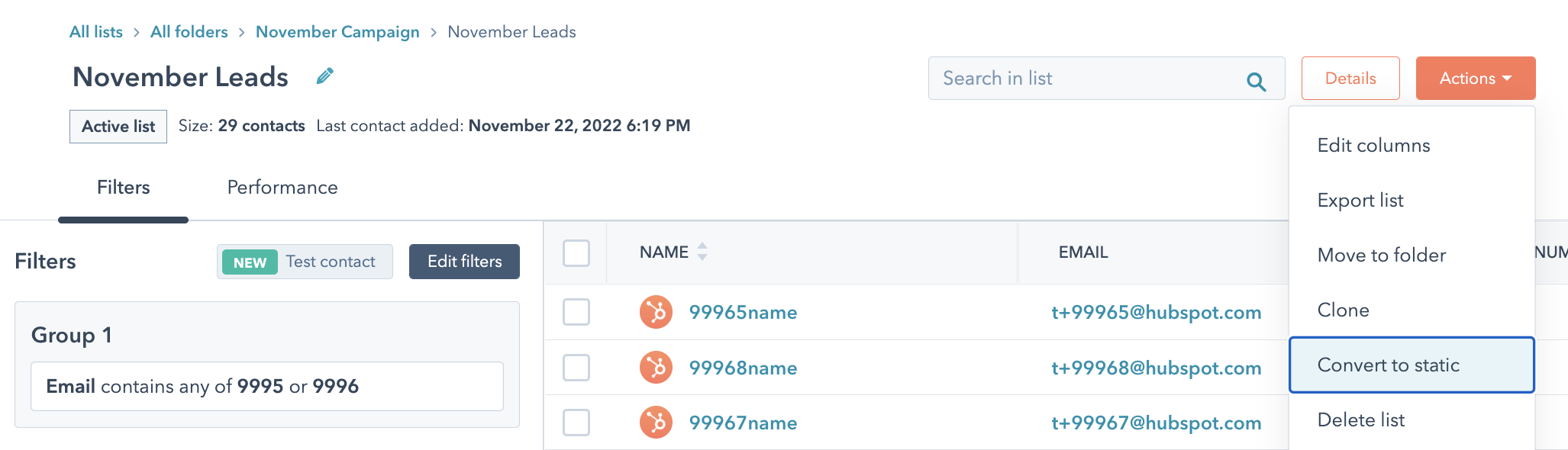 Convert active to static list property - in the actions dropdown menu select 'convert to static'