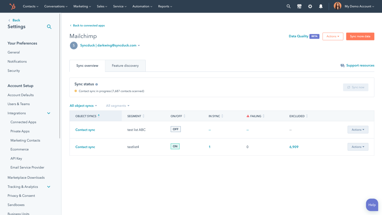 HubSpot-Integrationen MailChimp