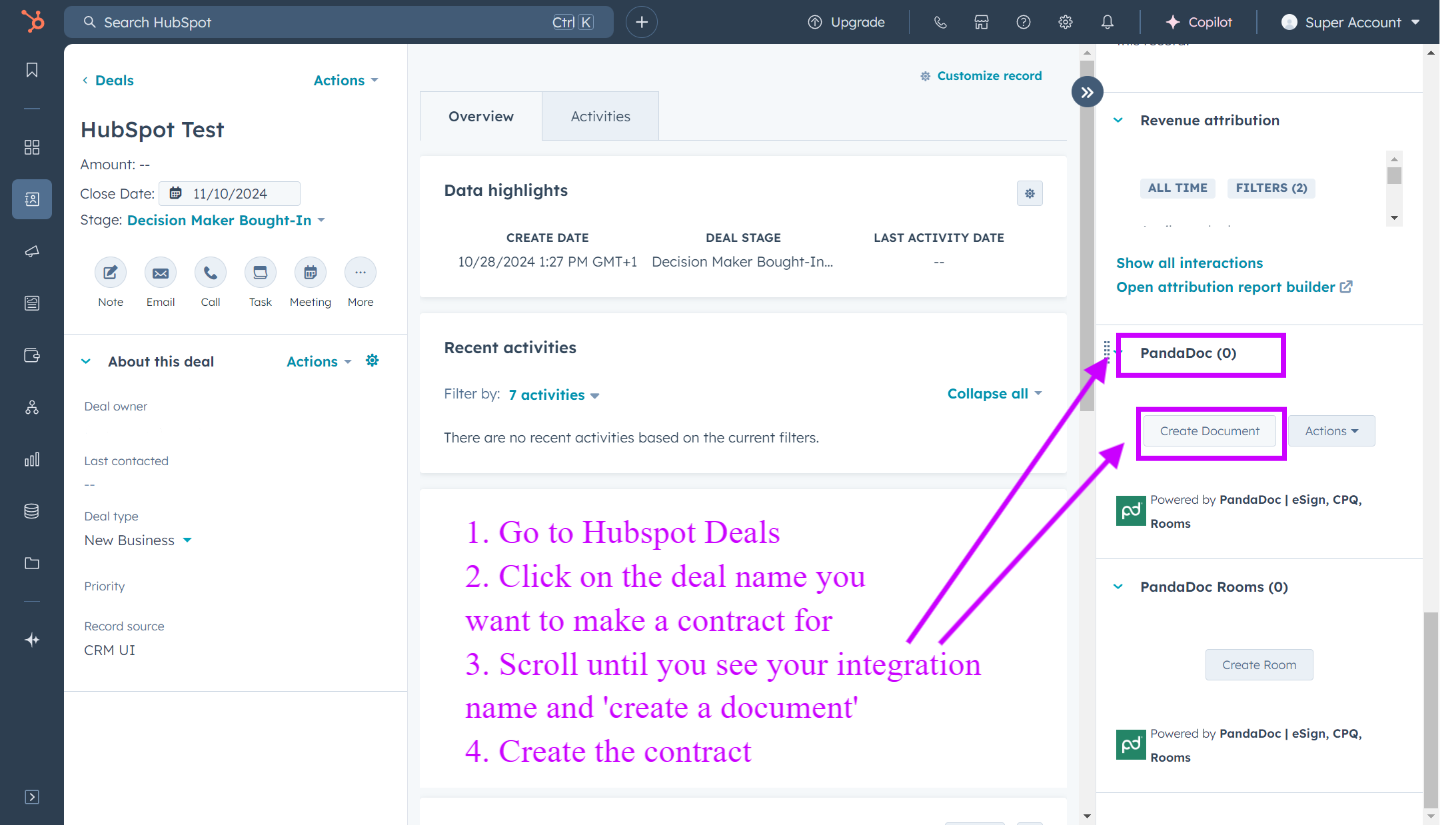 Una vez completado el emparejamiento en HubSpot, comienza a generar contratos con la herramienta integrada