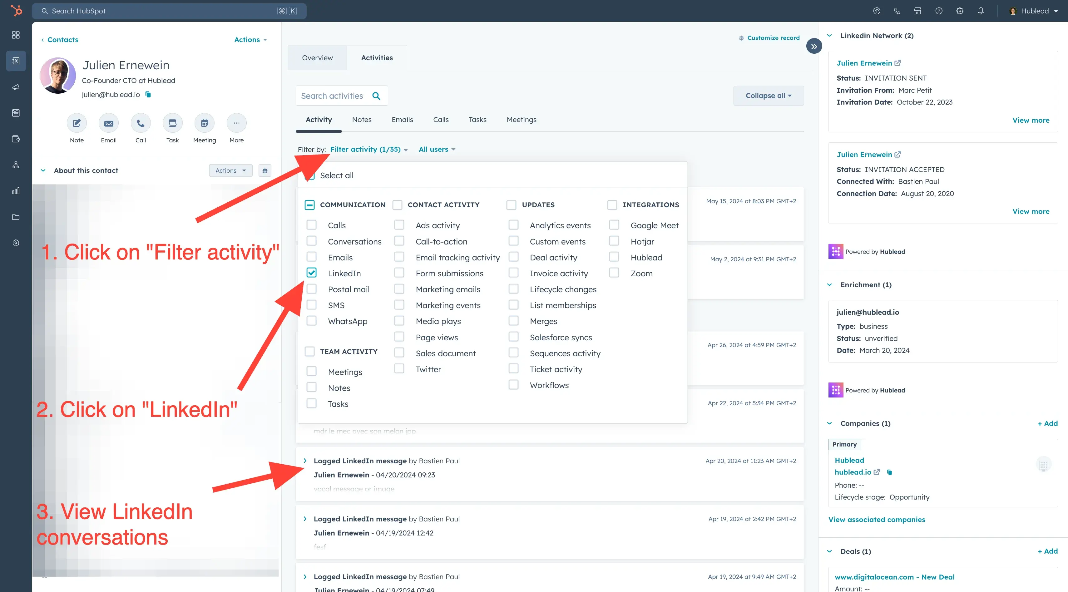 Schritt 4: Alle LinkedIn-Aktivitäten mit Hublead zurück zu HubSpot synchronisieren