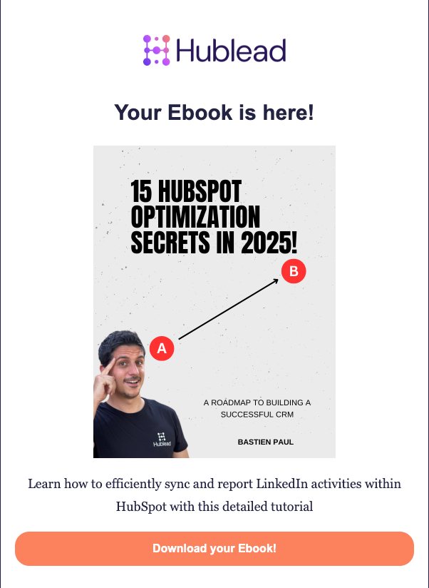 Ebook download follow-up email example from Hublead