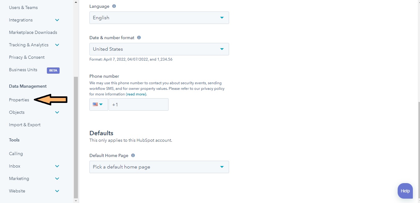 In HubSpot's Settings section, click on properties to set up predecitive lead scoring