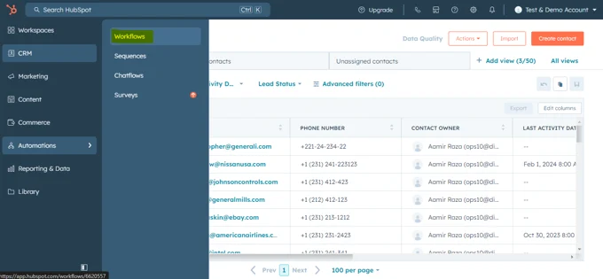 Schritt 1: HubSpot Workflows aufrufen