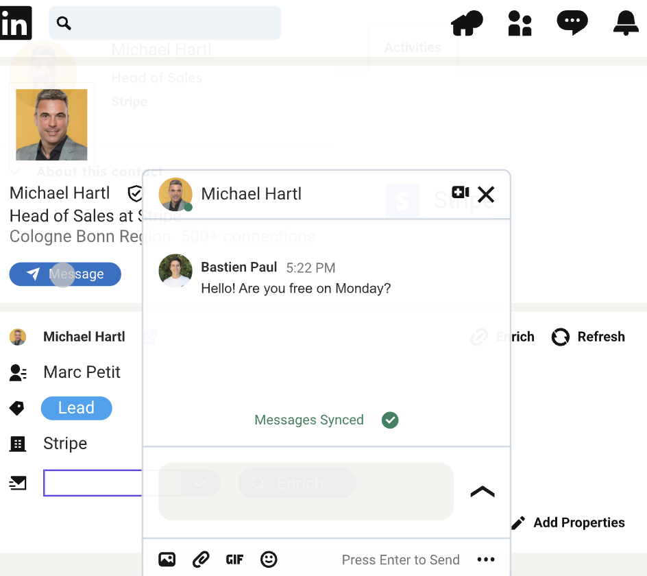 Sync your linkedin conversation and linkedin information from your likkedin profile in HubSpot with Hublead 