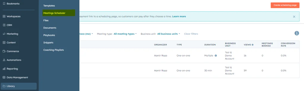 Créer une page de planification HubSpot