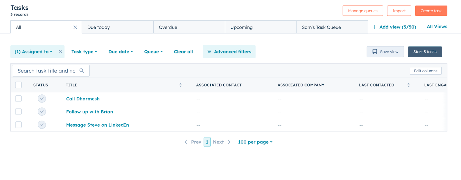 How to manually create tasks in HubSpot