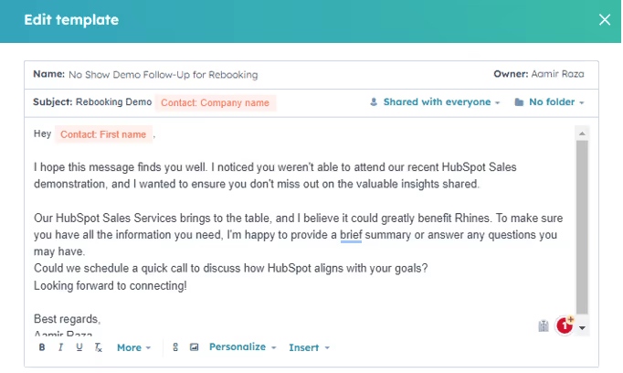 No Show Demo Follow-Up Sequence
