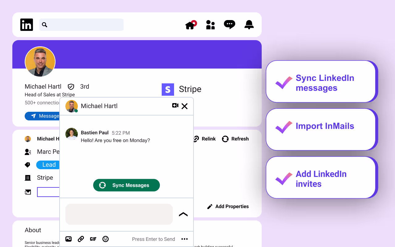 sync linkedin messages to hubspot