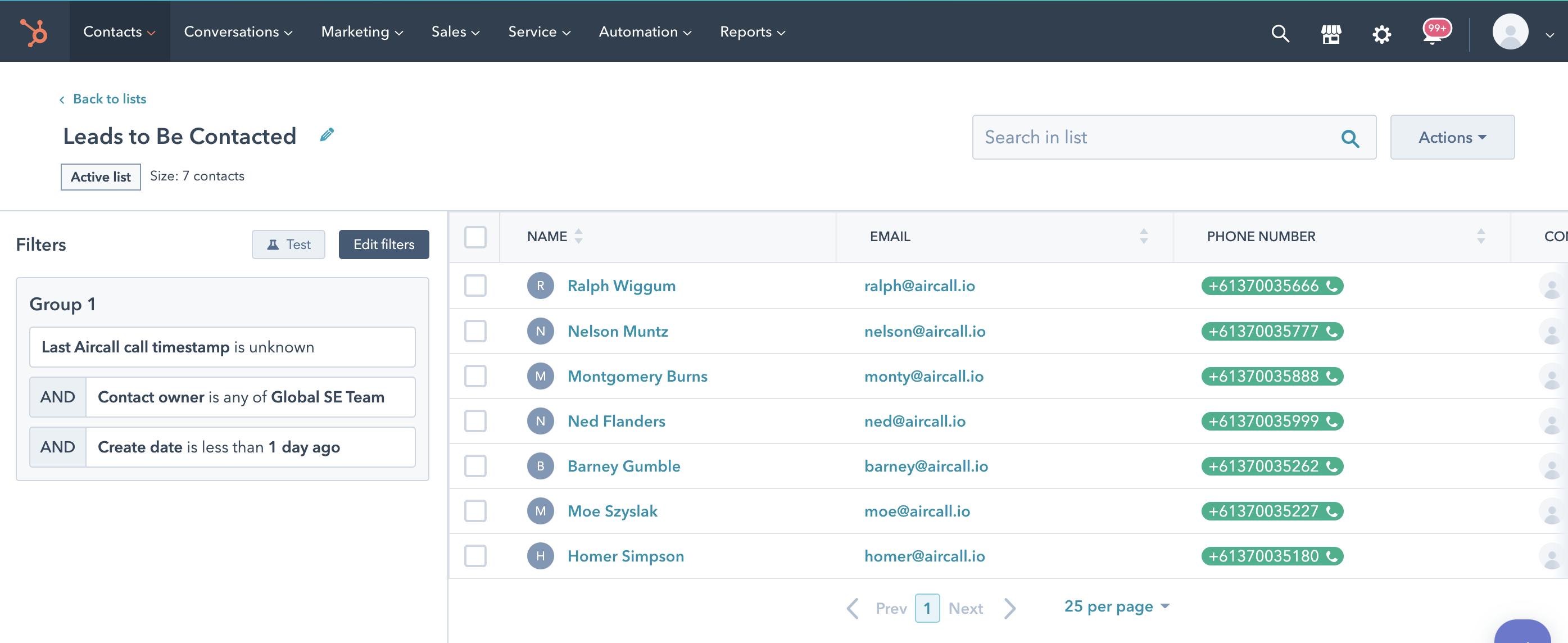 HubSpot Active Lists Example - leads to be contacted change frequently