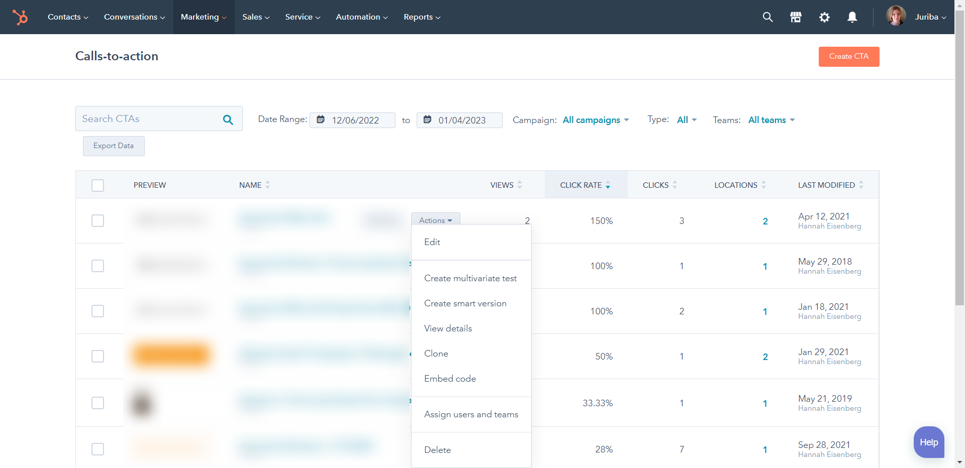 Smart Content Marketing | Dropdown-Menü: Klicke auf ‘Smart-Version erstellen und hinzufügen’, um eine Smart CTA zu erstellen