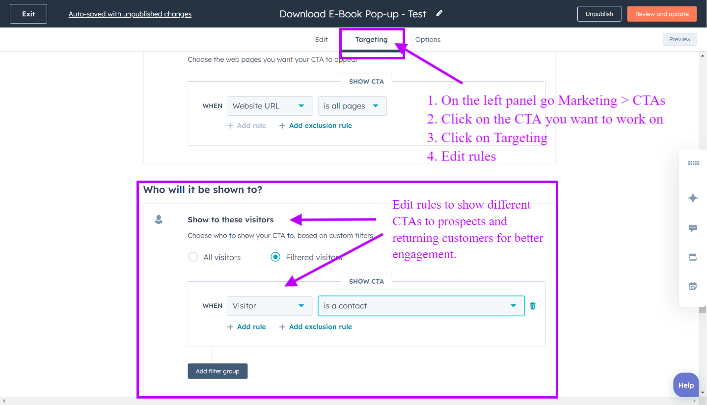 In HubSpot Regeln festlegen, um CTA-Zielgruppen zu targetieren