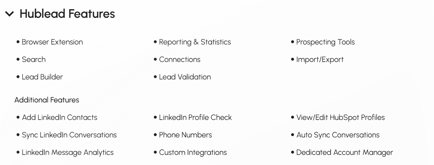 Discover all Hublea 's features - Linkedin HubSpot Integration