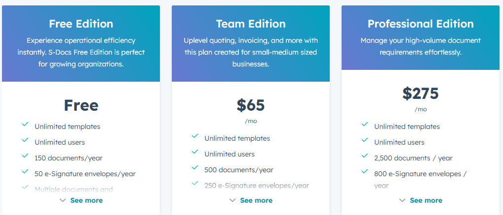 S-Docs pricing
