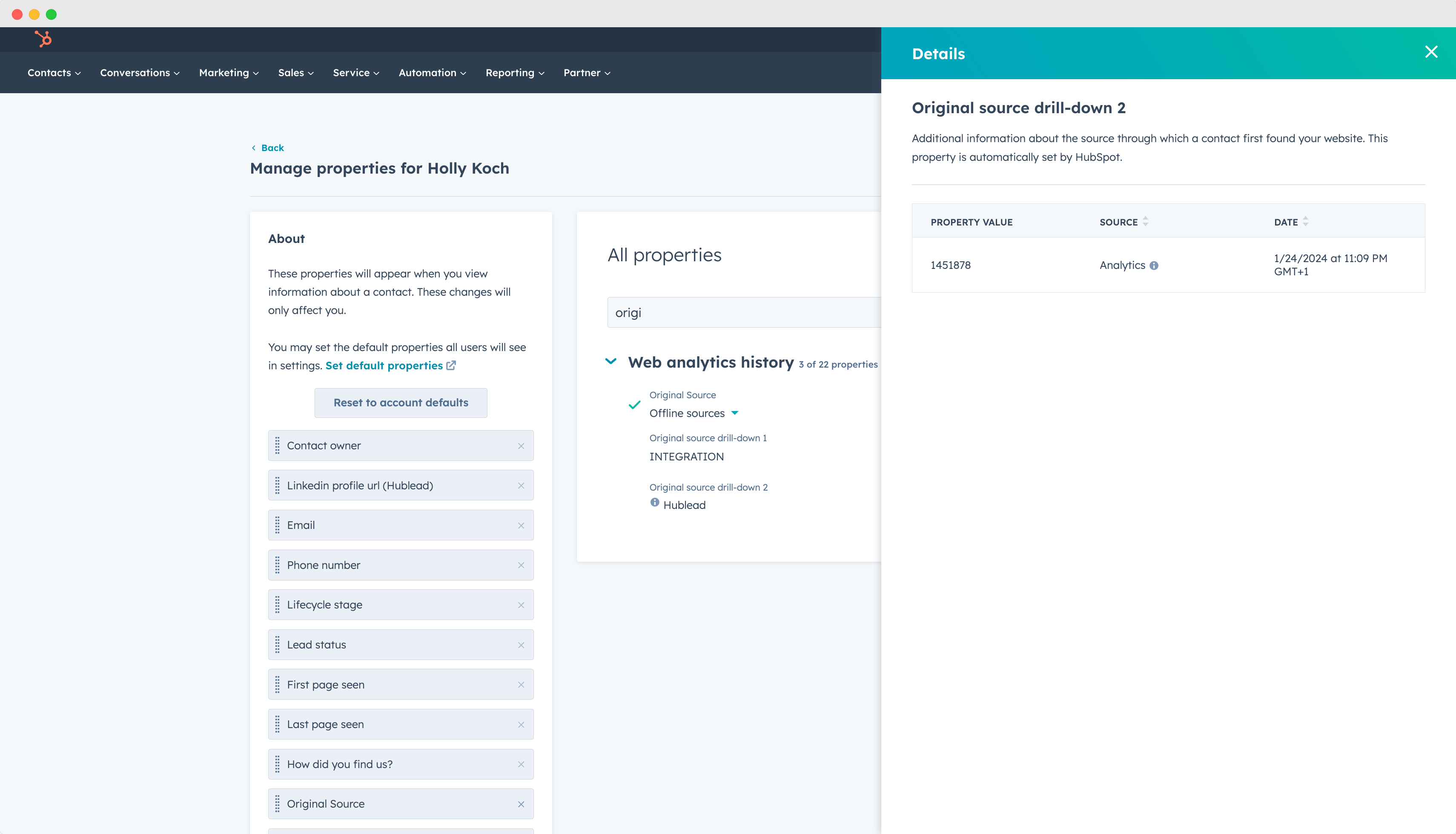 LinkedIn data in HubSpot contact properties