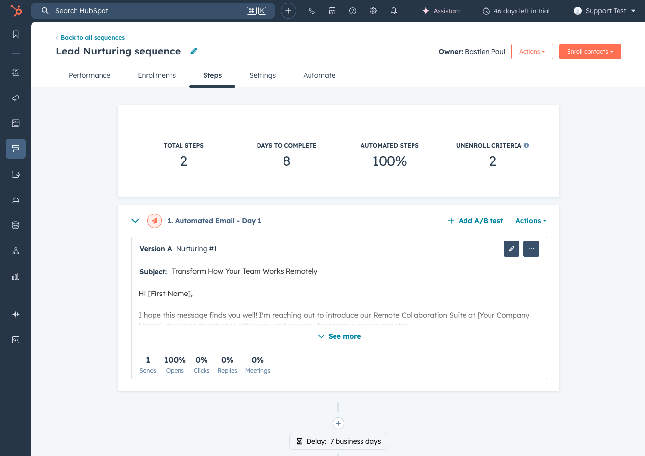 HubSpot sequence builder