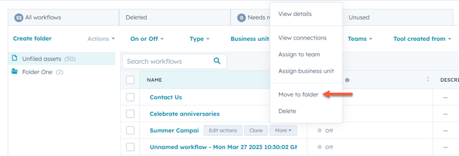 Move a workflow to a folder for easy navigation