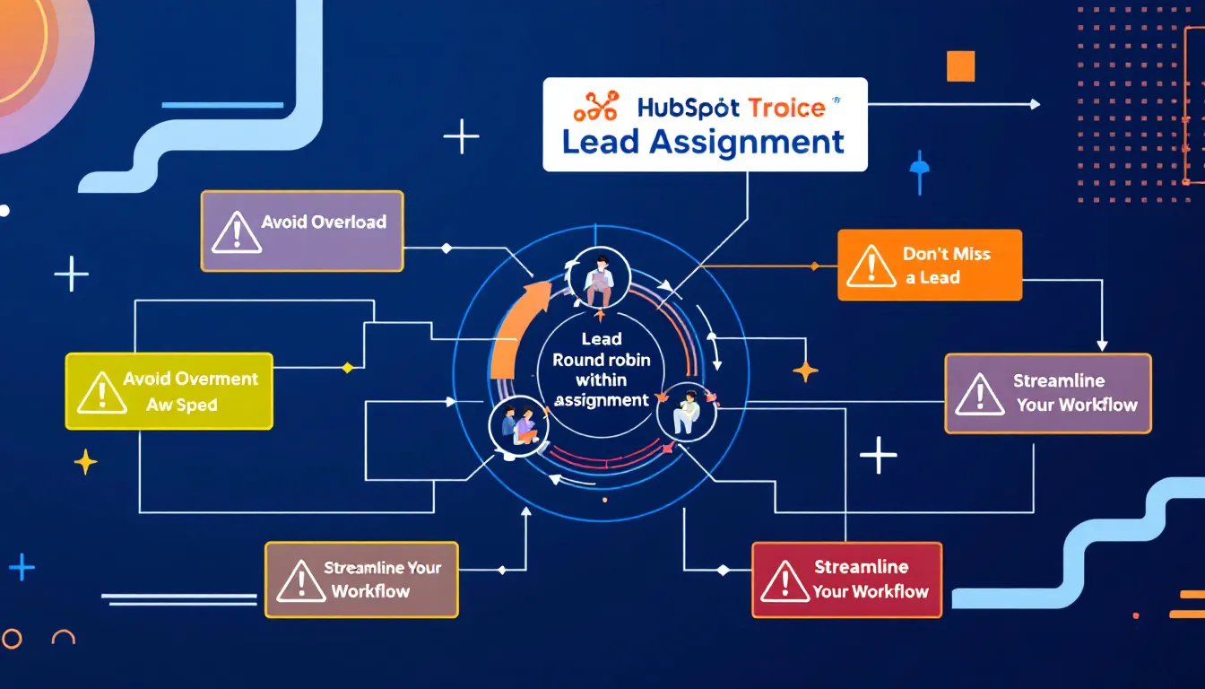 Challenges faced with HubSpot round robin lead assignment illustrated with caution signs.