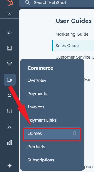 Quotes in HubSpot menu