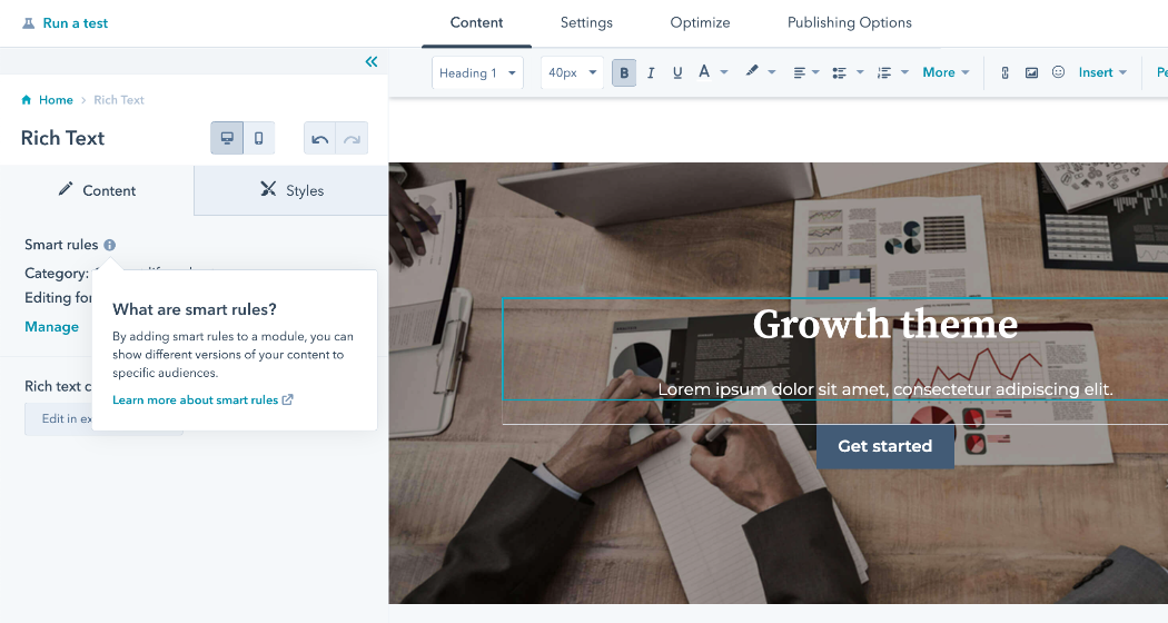 HubSpot Smart Rule | Landing Page bearbeiten, um Smart Content basierend auf Besucherpräferenzen anzuzeigen
