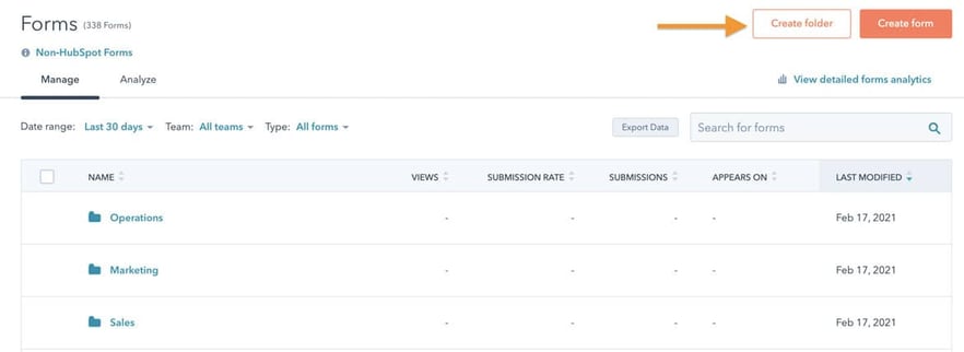 HubSpot Formular-Ordnersystem