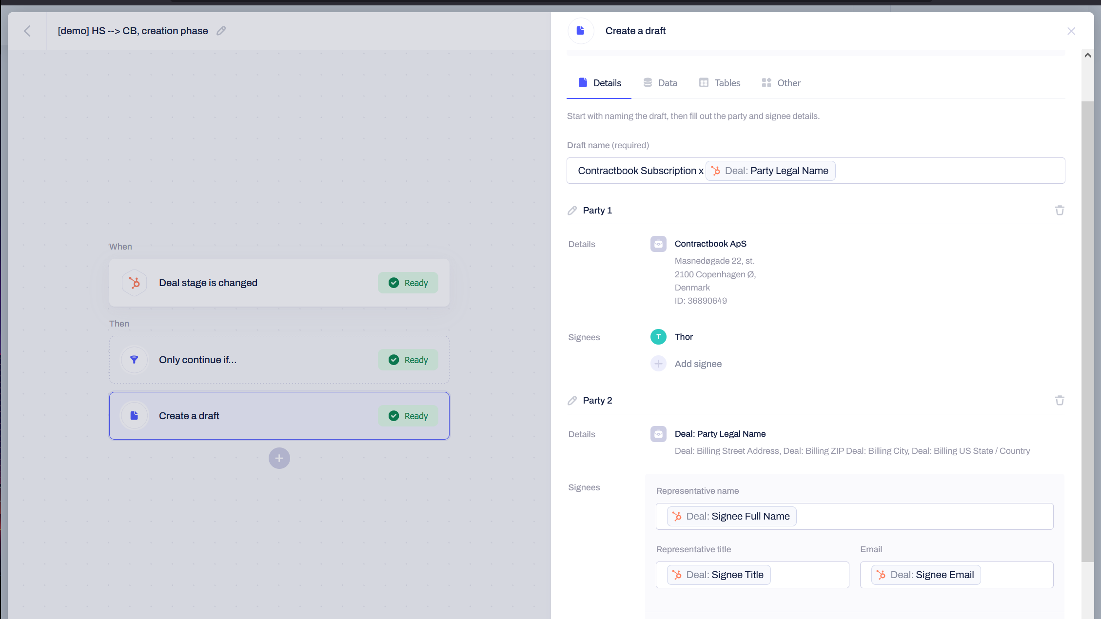 Contractbook allows you to map deal data and associated fields directly to your contracts.