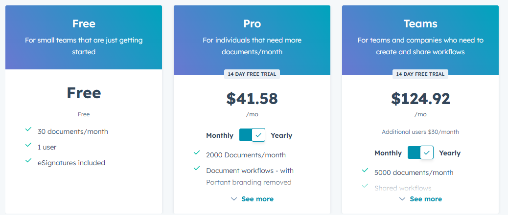 Create Google Docs/PDF + eSign pricing