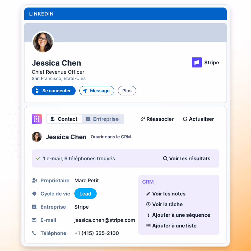 Widget Hublead sur LinkedIn pour les utilisateurs de CRM