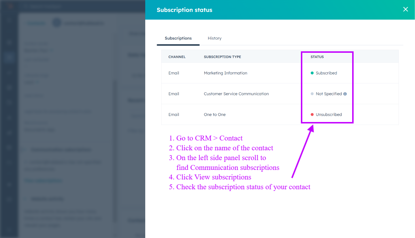 HubSpot Subscriptions Status 