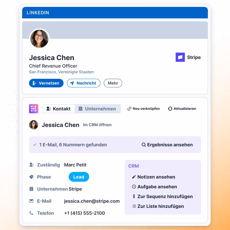 Hublead-Widget auf LinkedIn für CRM-Nutzer